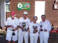 August Tournament: Class Singles winners: Brian Kitching, Dick Knapp, Wendy Spencer-Smith and Brian Gould