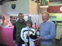 Winter Programme: 10/10 Golf Croquet: Manager John Low with winners Maggie and Keith Webb