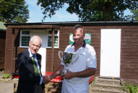CA GC Open Championship: Andrew Hope presents trophy to Reg Bamford (photo: Ray Hall)