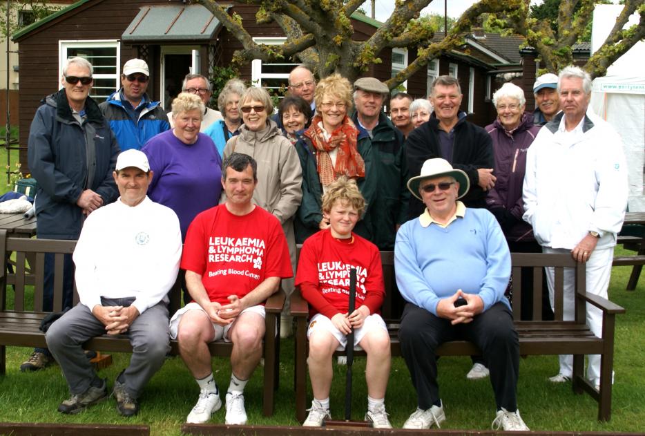 Leucaemia Croquet Marathon: in front Richard Brooks, Ian Burridge, Euan Burridge, Jonathan Isaacs (photo Ray Hall)